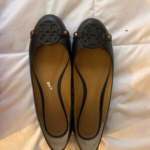 Tory Burch Black Flats with Gold Accents